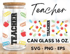 teacher can glass jar with apple and pencils on the lid, svg file