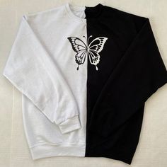 cut and sewn by me. cotton/poly crewneck with vinyl design. unisex adult sizing. these are made to order! please allow 2-4 weeks for shipment ᵕ̈ model is 5'5, usually a size small & wearing a size large. Butterfly Crewneck, Vinyl Designs, Split, Crew Neck, Vinyl, Sewing, Sweatshirts, Fabric, How To Wear