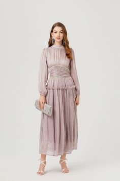 F00257213-413 Pleated A-line Midi Dress For Dinner, Fall A-line Midi Dress For Dinner, Fall Dinner Pleated Midi Dress, Chic Long Dress With Pleated Waist, Feminine A-line Maxi Dress With Pleated Bodice, Pleated Knee-length Midi Dress For Dinner, Knee-length Pleated Midi Dress For Dinner, Feminine A-line Dresses With Pleated Waist, Feminine A-line Maxi Dress For Cocktail