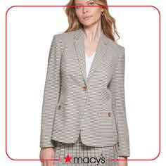 in stock Luxury Tommy Hilfiger Outerwear For Work, Elegant Tommy Hilfiger Blazer, One Button Blazer, Windowpane Plaid, Blazer White, Suit Separates, White Blazer, Tommy Hilfiger Women, Button Design