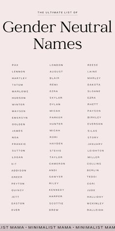 the ultimate list of gender neutral names for men and women in black on pink background