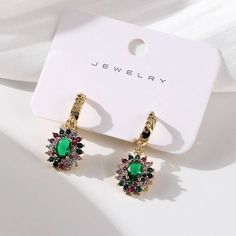 Material copperStyling flowersTreatment process inlaid with zircon Oval Earrings, Oval Earring, Cami Crop Top, Mini Dress Party, Full Set, Green, Pink, Color