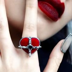 Zinc Alloy. Adjustable Ring Color, Womens Jewelry Rings, Lady In Red, Zinc Alloy, Black Red, Heart Ring, Black And Red, Women Jewelry, Ring