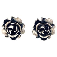 These beautifully modelled roses have been created in the 1950's out of sterling silver. The reverse of the clip is impressed with a 935 silver mark. Sterling silver is marked 925, so the silver content of this pair of ear clips is higher than in sterling silver. Ear Clips, Clip On Earrings, Jewelry Earrings, Sterling Silver, For Sale, Flowers, Silver