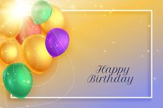 a happy birthday card with balloons in the shape of a frame on an abstract background