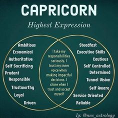 two vennuous circles with captions in the middle one says, capricorn highest expression