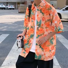 Korean Fashion Flower Shirt Vintage Shirts Men, Short Sleeve Coat, Korean Jeans, Harajuku Shirt, Casual Cotton Top, Bodybuilding T Shirts, Hawaii Outfits, Rash Guard Swimwear, Japan Kawaii