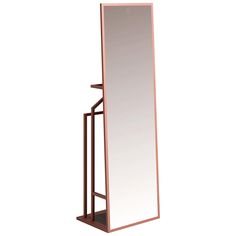 a standing mirror with a shelf on the side