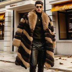 Mens Brown Real Fox Fur Overcoat Thick Real Fur Shawl Collar Outwear Winter Coat | eBay Mens Winter Clothes Outfits, Long Brown Outerwear For Cold Weather, Fur Jacket Men, Men Fur Coat Outfit, Luxury Long Fur Coat For Fall, Luxury Long Outerwear, Luxury Long Wool Coat For Winter, Luxury Brown Long Coat, Luxury Long Winter Outerwear