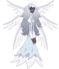 an angel with white wings is standing in front of a white background and has blue eyes