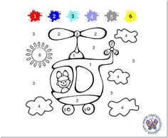 a coloring page with an image of a helicopter in the sky and numbers on it