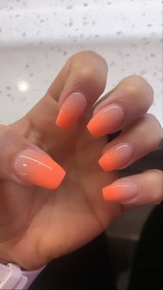 Cute Nail Ideas Ombre, Almond Ombre Dip Nails, Vacation Nails Dip, Cute Vacation Nails Acrylic, Coral Prom Nails, Summer Vacation Nails Coffin, Nail Designs Coral, Light Orange Acrylics, Nails Acrylic Coral