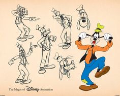 an animation character poses in various poses for the disney animated film, goofy and pluto