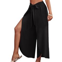 Women Wide Leg Pants Flowy Spring Summer Casual Beach Palazzo Pants Versatile Fashion Wide Leg Straight Pants Split Design Wide Leg Pants For Summer Vacation, Wide Leg Solid Color Vacation Bottoms, Wide Leg Bottoms In Solid Color For Vacation, High Waist Solid Color Pants For Vacation, Vacation Wide Leg Bottoms Solid Color, Vacation Wide Leg Bottoms In Solid Color, Vacation Solid Color Wide Leg Bottoms, Solid High-waisted Harem Pants For Beach, High Waist Pants For Vacation