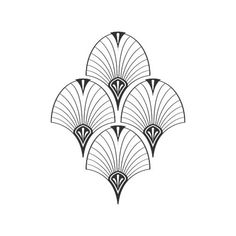 three black and white art deco fan designs on a white background illustration for wallpaper