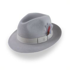 Classic Short Brim Fedora in Light Grey Fur Felt | The Phoenix - Agnoulita Hats 1 Outdoor Hut, Grey Fur, Homburg, Hat Box, Custom Monogram, Fedora Hat, Rabbit Fur, Vegetable Tanned Leather, Cotton Bag