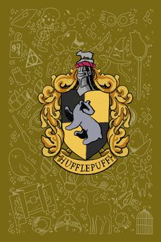 the hogwarts crest is surrounded by doodles and other harry potter symbols on a green background