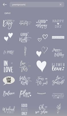 some type of stickers that are on the back of a cell phone, with words and hearts