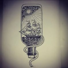 a drawing of a ship in a bottle