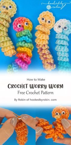 crochet wormy worms are being held by two hands with the words how to make