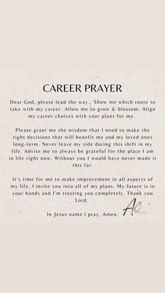 a poem written in black and white with the words'career prayer'on it