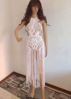 This is an exclusive white macrame dress from Italy made of high-quality lurex (3mm) thread. In our macrame store all the models that you will come across are sole and will not be mass produced. Moreover, our models are not based on existing designs and are created based on unique patterns. If you are one of those individuals who is tired of looking normal this unique dress will make you stand out from the crowd and help you to be always in the center of attention.  THE SIZE GUIDE OF WHITE MACRA Macrame Store, Macrame Wedding Dress, Macrame Beach, Summer Vacation Dress, Macrame Wedding, Macrame Dress, Unique Dress, Vacation Dress, Etsy Wedding Dress