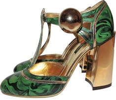 Designer Green Ankle Strap Heels, Dolce And Gabbana Shoes, Gold Block Heels, Dolce Gabbana Shoes, Strap Pumps, Dolce E Gabbana, Jane Shoes, Dolce And Gabbana Man, Mary Jane Shoes