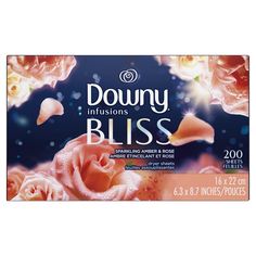 downy infusions bliss soap bar with pink roses on the front and blue background