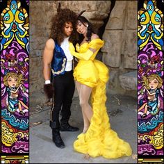 a man and woman dressed up as disney characters