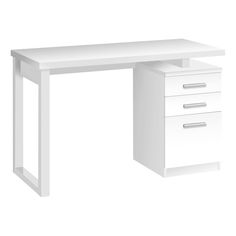 a white desk with three drawers on it