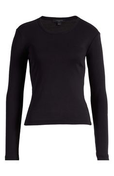 AllSaints Stevie Long Sleeve Organic Cotton T-Shirt | Nordstrom Allsaints Crew Neck Top For Everyday, Allsaints Everyday Crew Neck Top, Allsaints Cotton Tops For Fall, Allsaints Cotton Tops For Everyday, Everyday Allsaints Cotton Tops, Fitted Long Sleeve T-shirt For Everyday, Allsaints Long Sleeve Tops For Spring, Allsaints Black Cotton Tops, Stretch Long Sleeve T-shirt For Layering