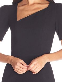 Empower your feminine features when your slip into the Ruth mini dress in Black. Featuring a unique asymmetrical neckline, short sleeves that puff at the shoulder, and a form fitting bodycon silhouette. Refined, and elevated, Ruth gives the finishing touch of femininity in all of its forms. Sheath Midi Dress, Asymmetrical Neckline, Midi Sheath Dress, Dress The Population, Bodycon Midi, Midi Dress Bodycon, Quality Clothing, Sheath Dress, Chic Style