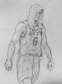 a drawing of a man wearing a hoodie