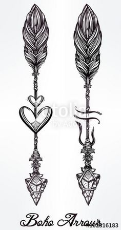 an arrow, heart and dagger tattoo designs