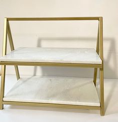 X-Large Two Tiered Marble Stand with Accent Gold ( 10’’L x 16"W x 15’’H) - DesignedBy The Boss Marble Plant Stand, Marble Shelves, Marble Serving Trays, Marble Stand, Marble Inlay, Serving Tray, Gold Finish, The Kitchen, Gold Metal