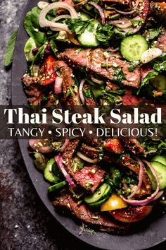 the cover of thai steak salad is shown