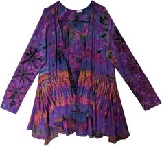 Hand dyed in vibrant purple color, this is a stylish and comfortable open front soft cardigan in soft rayon fabric with a hint of spandex to give it a little stretch.  This topper features beautiful purple hand tie dye that gives it a unique bohemian look. #tlb #HighLow #vacationclothing #TieDye #bohemianfashion #Tiedyecardigan #hippiecardigan #cardigan #springandfallcardigan Purple Long Sleeve Summer Outerwear, Long Sleeve Purple Summer Outerwear, Purple Open Front Outerwear For Fall, Winter Purple Open Front Cardigan, Purple Long Sleeve Cardigan For Layering, Purple Long Sleeve Cardigan, Purple Open Front Cardigan For Fall, Casual Purple Open Front Outerwear, Purple Fitted Cardigan For Fall