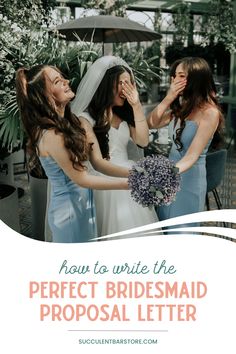 How to write the perfect Bridesmaid Proposal Letter from the bride to her bridesmaids. If you're looking for unique bridesmaid proposal ideas, writing a bridesmaid proposal letter is a way to acknowledge the bond you have with friends and family and celebrate the exciting new chapter in your life. In this post, we're going over bridesmaid proposal letter components, writing tips, bridesmaid proposal gift box ideas to pair with your heartfelt letter, and more. Tap to learn more! Proposal Gift Box Ideas, Bridesmaid Proposal Letter, Unique Bridesmaid Proposal, Bridesmaid Proposal Ideas, Gift Box Ideas