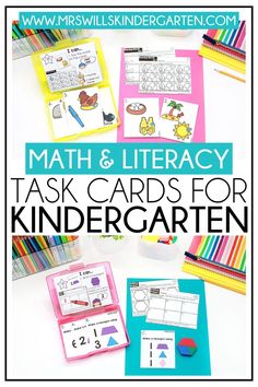 a pile of books with the title math and literacy task cards for kids to use