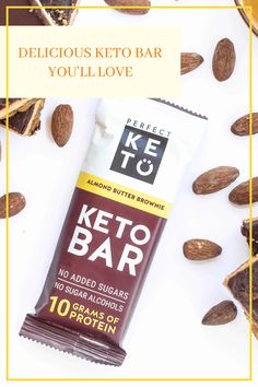 A delicious Keto Bar featuring Almond Butter Brownie flavor, perfect for healthy munching, simply placed on a table to showcase its appeal.