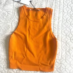 Super Bright Orange Knit Tank Top Orange Knit, Halter Tank Top, Halter Tank, Zara Knit, Knit Tank Top, Knit Tank, Knitted Tank Top, Knit Tanks, Bright Orange