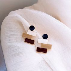 Refresh your jewelry collection and add a glittering accent to your daily wardrobe with earrings that complement your polished look. 0.79" W x 1.01" L 18k gold-plated copper / enamel Wedding Evening Party, Geometric Studs, Brick Design, Style Earrings, Painting Style, Fashion Colours, Polished Look, Earrings Jewelry, Design Style