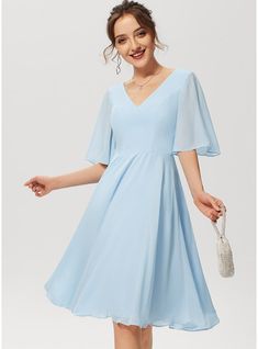 JJsHouse A-Line V-neck Knee-Length 1/2 Sleeves No Sky Blue Winter Spring Fall General Plus Chiffon Cocktail Dress. #JJsHouse #ALine #Vneck #KneeLength #12Sleeves #No #SkyBlue #Winter #Spring #Fall #General #Plus #Chiffon #CocktailDress Knee Length Cocktail Dress, V Neck Cocktail Dress, A Line Cocktail Dress, Chiffon Cocktail Dress, Satin Cocktail Dress, Dresses Chiffon, Dress Chiffon, Cocktail Dress Lace, Dress Silhouette