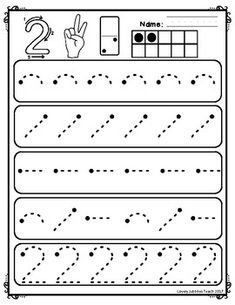 a worksheet with numbers and letters to be used for writing the number two