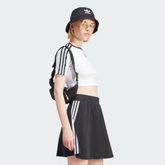 adidas 3-Stripes Baby Tee - White | Women's Lifestyle | adidas US Adidas Striped Tops With Three Stripes, Adidas White Tops With Contrast Stripes, Adidas Sporty Tops With Contrast Stripes, Adidas Tee, Model Call, Baby Shorts, Women Lifestyle, Adidas Online, White Adidas