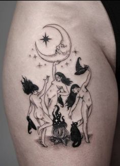 Witches Dancing, Aesthetic Tattoo Ideas, Dance Tattoo, Witches Dance, Witch Tattoo, Fire Tattoo, Spooky Tattoos, My Tattoo, Open Fire