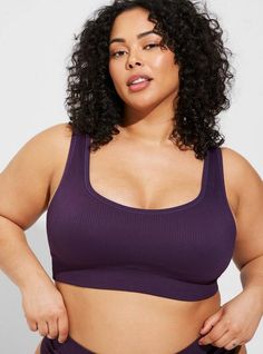 Matching Style(s): 13886650 FIT Light padding for support and shape. Model is wearing size 2. MATERIALS + CARE Ribbed knit fabric. 95% nylon, 5% spandex. Wash cold; dry low. Imported plus size bra. DETAILS Front scoop neck. Back scoop neck. Fixed straps. Seamless construction for a smooth look under clothes. The best plus size women's seamless scoop bralette bralettes in deepest plum purple made of seamless. High Stretch Nylon Seamless Bra, Fitted Seamless Bra In Elastane, High Stretch Seamless Nylon Bra, Fitted Seamless Elastane Bra, Seamless High-stretch Nylon Bra, Elastane Seamless Bra, Scoop Neck Seamless Bra, Solid Nylon Seamless Sports Bra, Seamless Stretch Elastane Bra