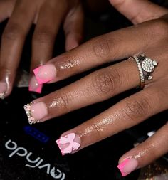 Nail Ideas Short French Tips, Nail Ideas Acrylic Short, All Pink Nails, Pink Junk Nails, French Tip Short, Baddies Nails