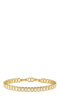 Feel elegant and empowered when you wear the Ella Tennis Bracelet. Featuring a gorgeous rectangle CZ pattern on an exquisite 18k gold plating. Up to 7 1/2" length CZ stones Adjustable extra clasp remove or add for length Made to last Water & tarnish resistant Elegant Gold Plated Bracelets With Rectangular Links, Gold Rectangular Tennis Bracelet As A Gift, Classic Gold Bracelet With Extender For Formal Occasions, Gold Rectangular Jewelry With Bracelet Strap, Gold Rectangular Bracelets For Formal Occasions, Formal Gold Bracelet With Solid Link Construction, Gold Rectangular Chain Bracelet For Formal Occasions, Formal Gold Plated Chain Bracelet With Rectangular Links, Formal Gold Plated Rectangular Jewelry