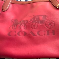 Coach Tote Carriage Collection Large Satchel With Dust Bag For Errands, Coach Travel Bag With Top Carry Handle, Large Satchel For Errands, Coach Designer Bag With Large Capacity, Coach Designer Bags With Large Capacity, Designer Coach Bags With Large Capacity, Designer Coach Bag With Large Capacity, Large Red Shoulder Bag For Travel, Coach Rectangular Large Capacity Bag